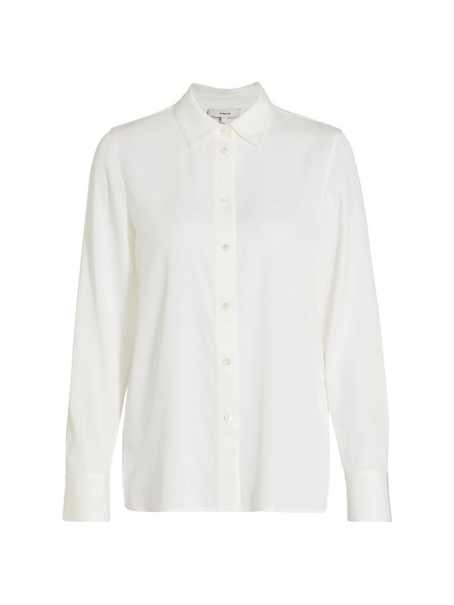 Slim-Fit Long-Sleeve Stretch-Silk Blouse Product Image