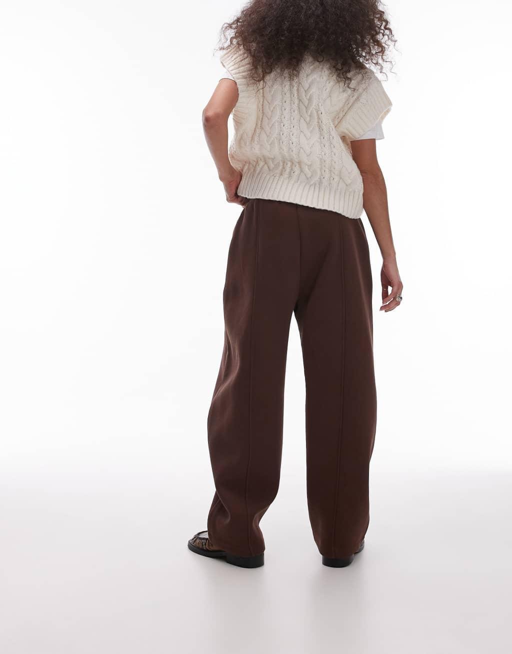 Topshop seamed barrel jersey sweatpants in brown Product Image