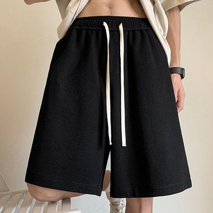 Drawstring Waist Plain Sweat Shorts Product Image