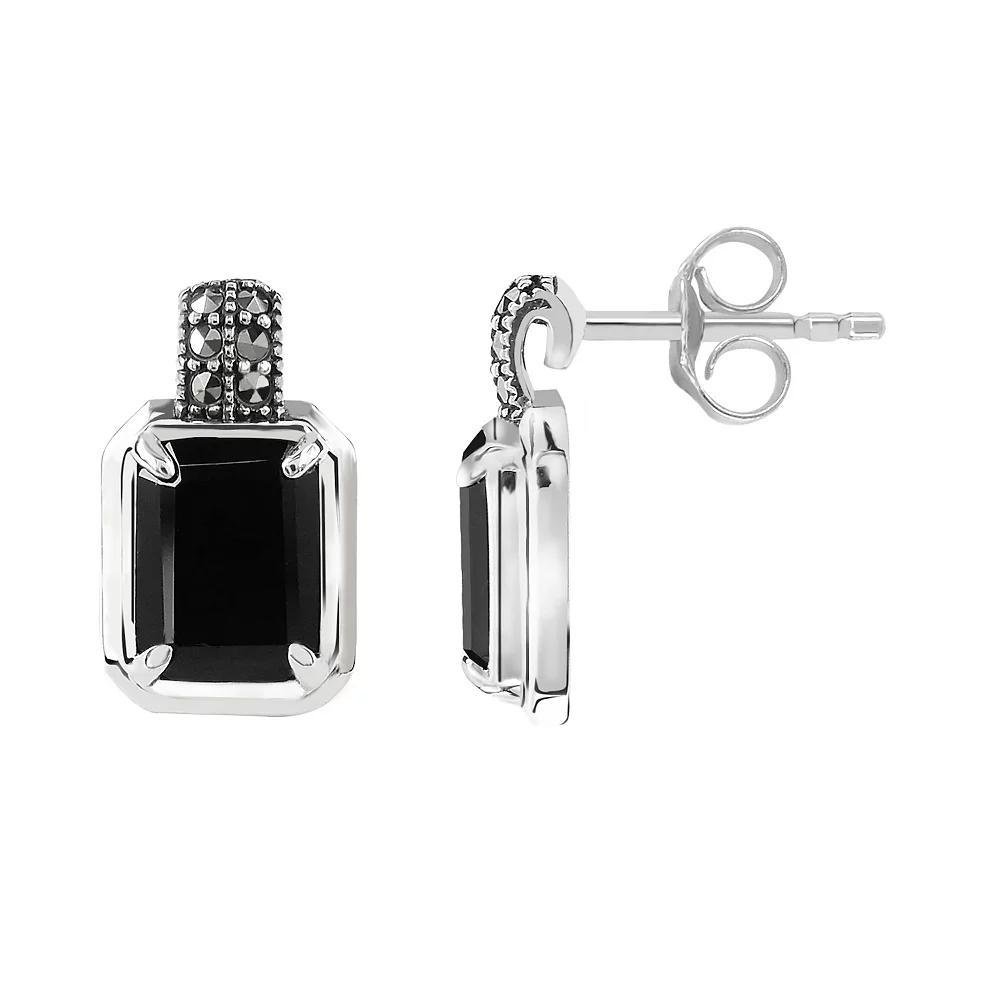 Lavish by TJM Sterling Silver Onyx & Marcasite Square Halo Stud Earrings, Women's Product Image