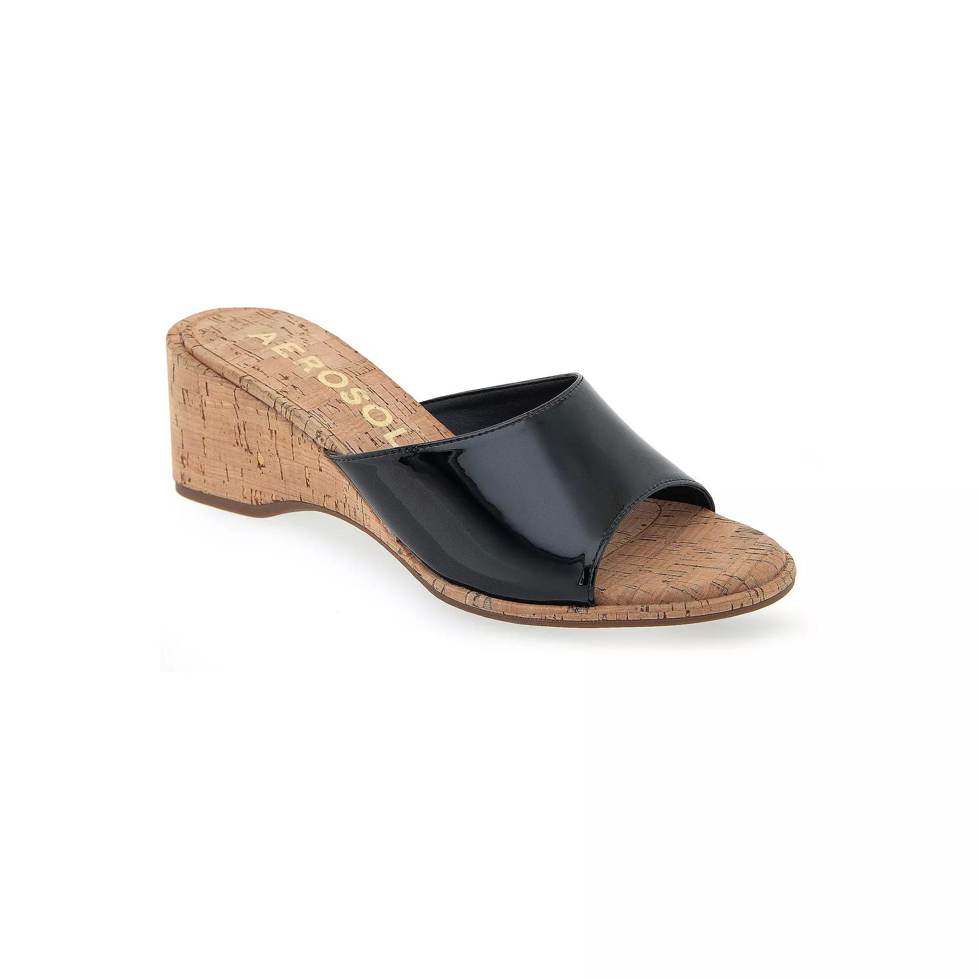 Aerosoles New Year Women's Wedge Sandals, Size: 10.5 Medium, Black Patent Pu Product Image