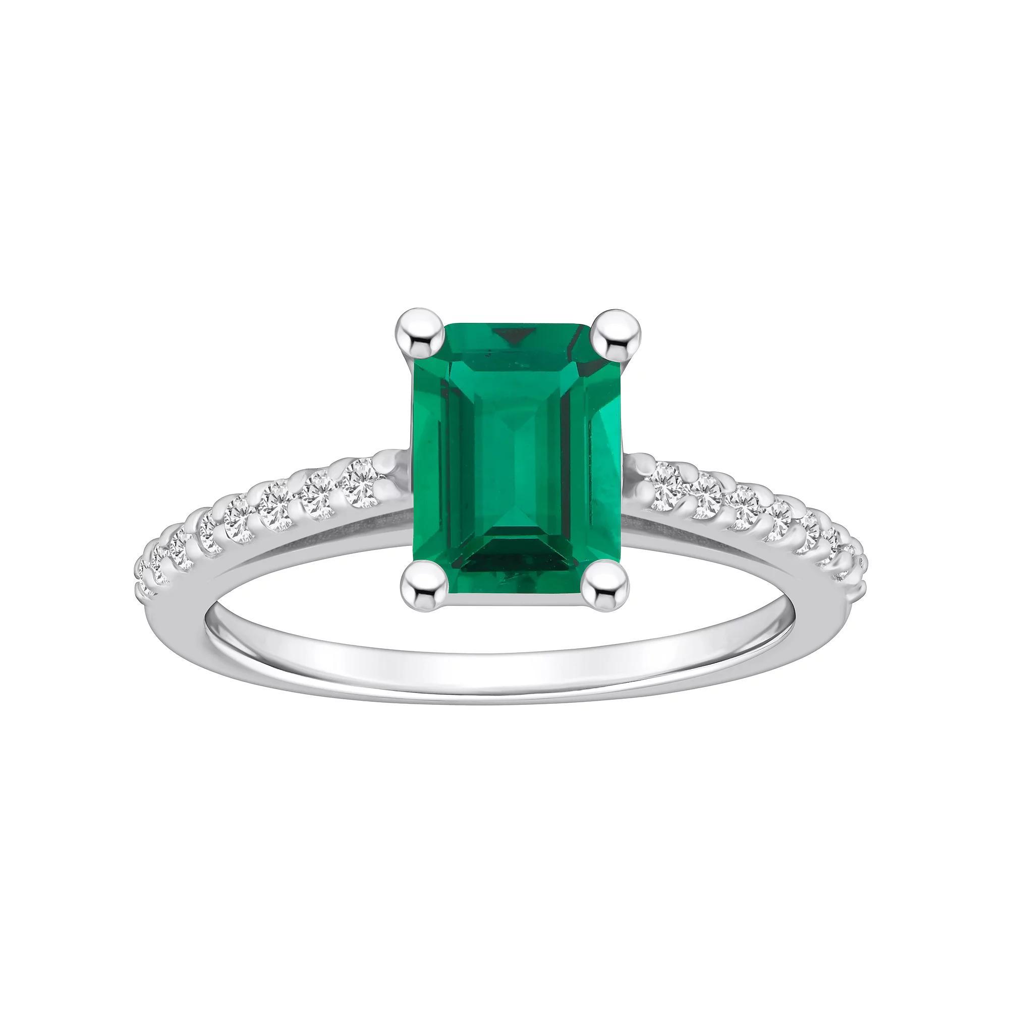 Alyson Layne 10k White Gold Emerald Cut Gemstone 1/5 Carat T.W. Diamond Ring, Women's, Created Green Product Image