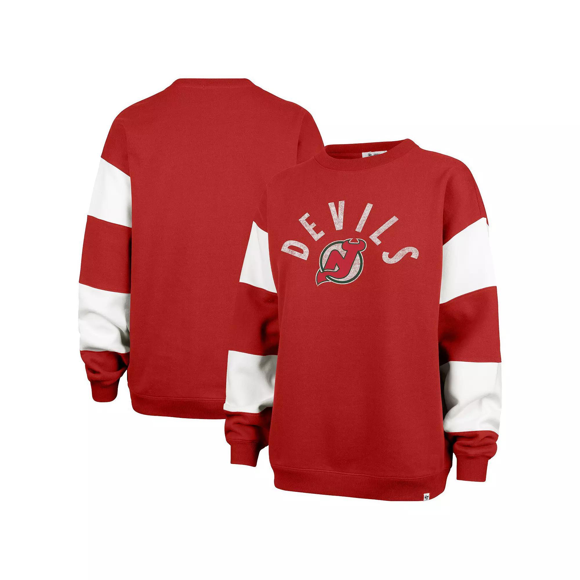 Women's '47 Red New Jersey Devils Eephus Barred Pullover Sweatshirt, Size: 2XL, Nhl Red Product Image