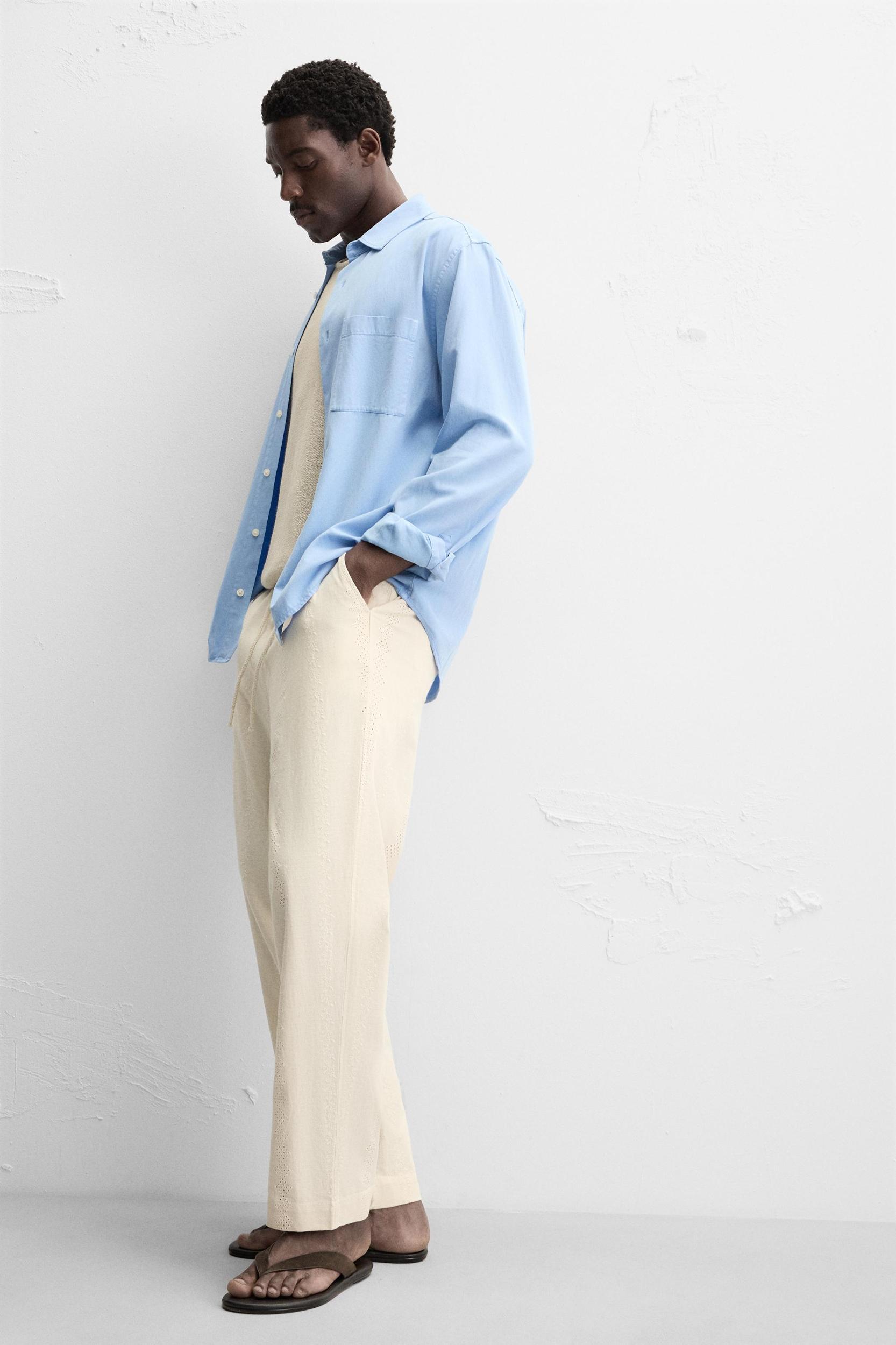 EMBROIDERED CUTWORK COTTON - LINEN PANTS Product Image