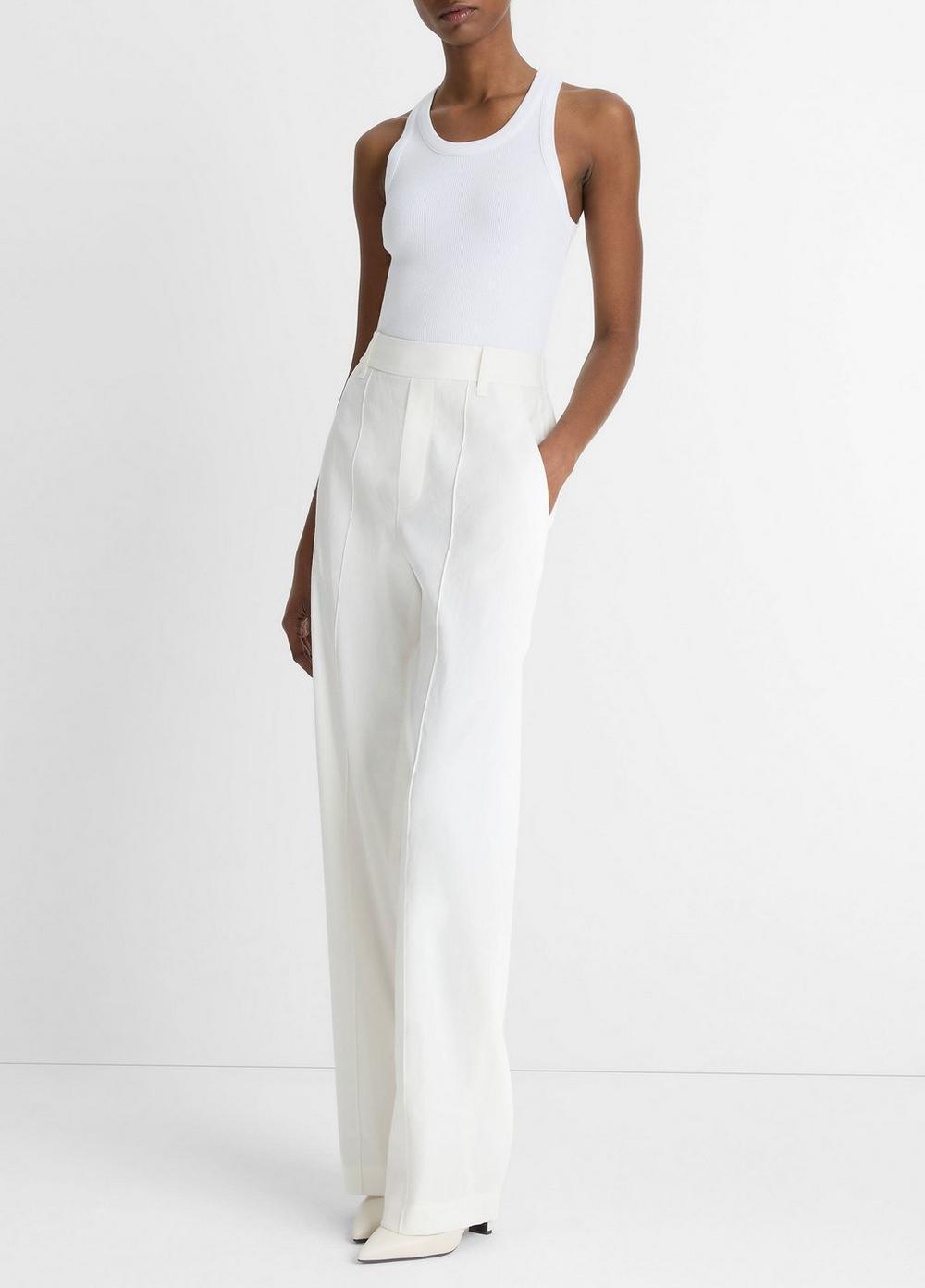 Womens Linen-Blend High-Rise Pull-On Pant, Off White, Size M Vince Product Image