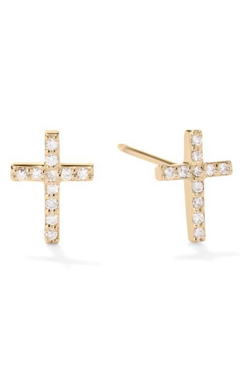 14K Yellow Gold Flawless Mini Cross Stud Earrings with Diamonds Product Image