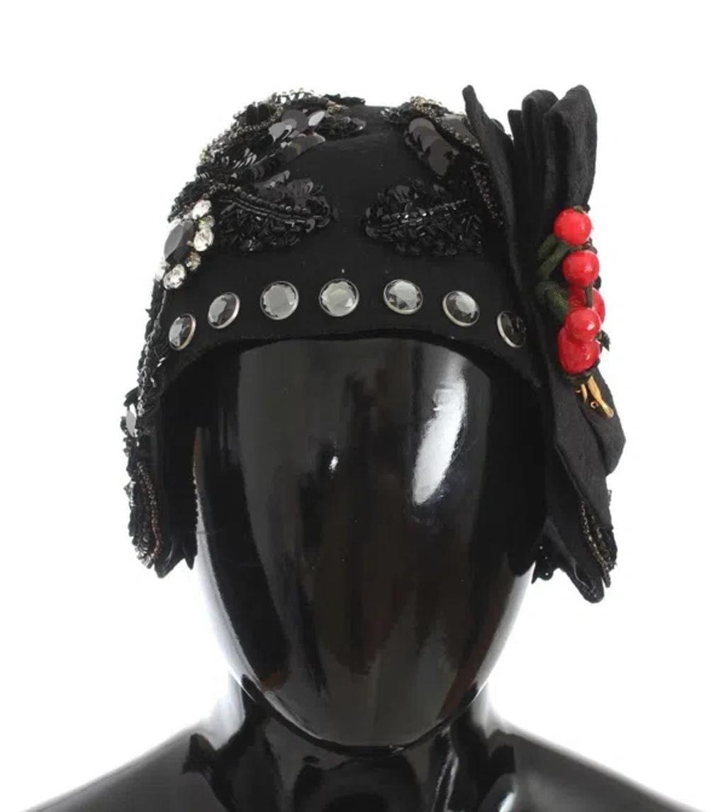 DOLCE & GABBANA Black Crystal Gold Cherries Brooch Hat Product Image