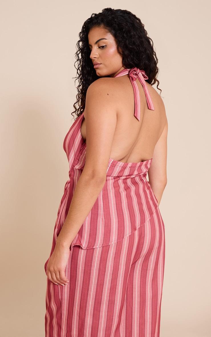 Plus Red Pinstriped Halterneck Top Product Image