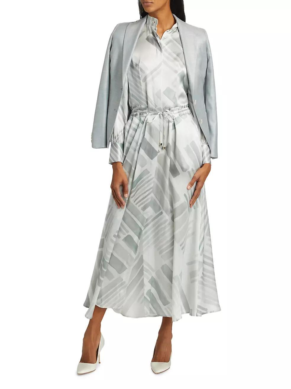 Abstract Silk Long-Sleeve Maxi Dress Product Image