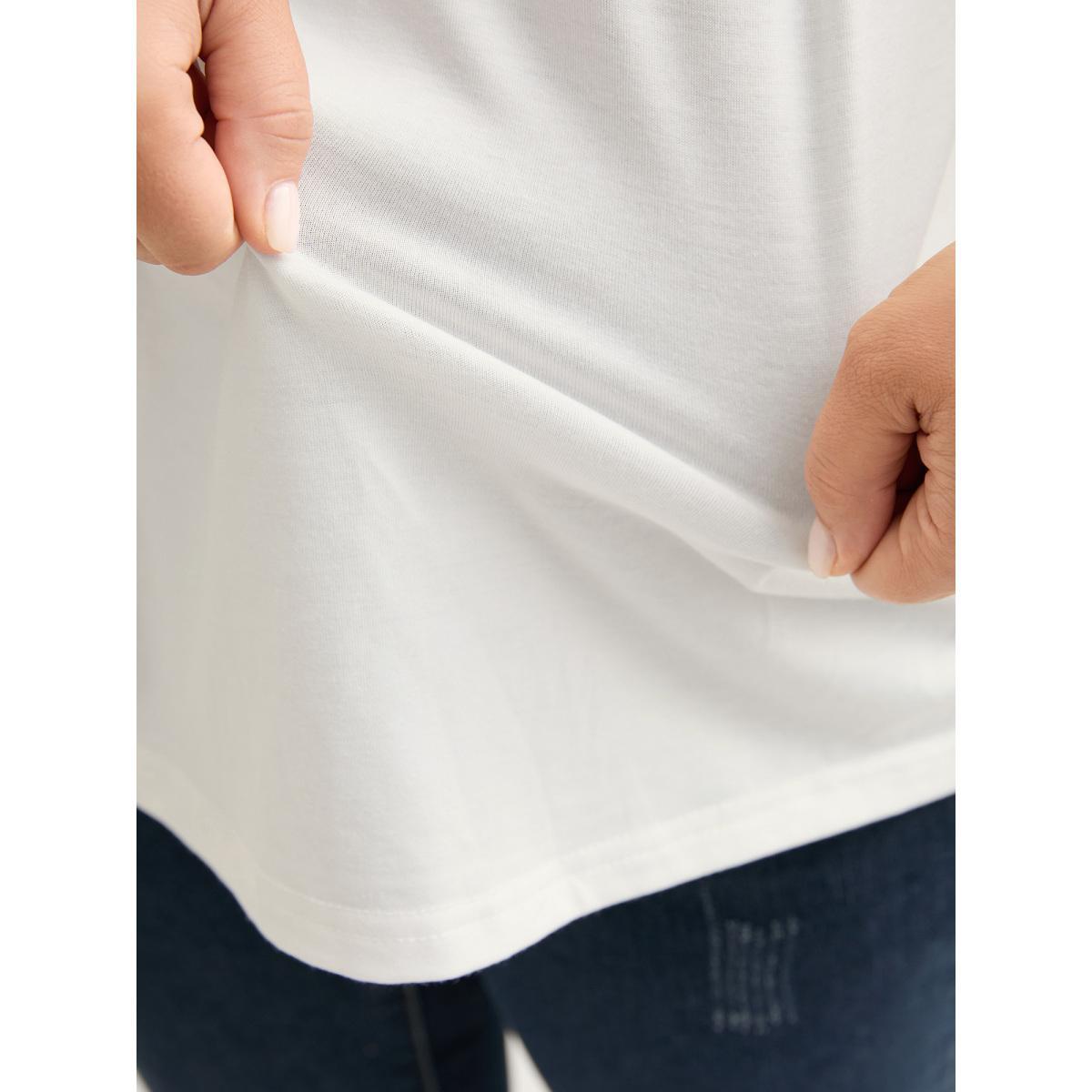 Plus Size Floral Flowy Knit Solid T-Shirt WhiteSmoke Women Round Neck Everyday-Casual T-shirts BloomChic 26/4X Product Image