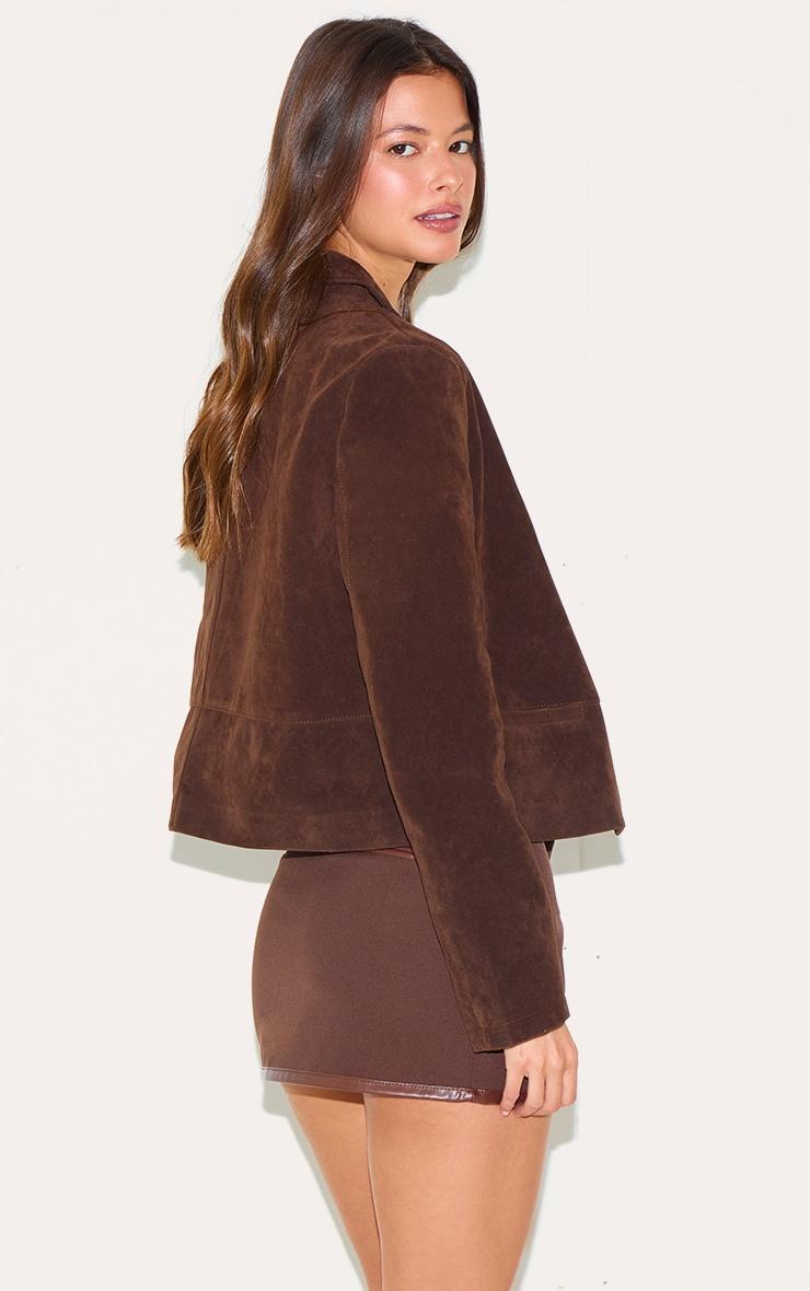 Brown Faux Suede Cropped Blazer Product Image