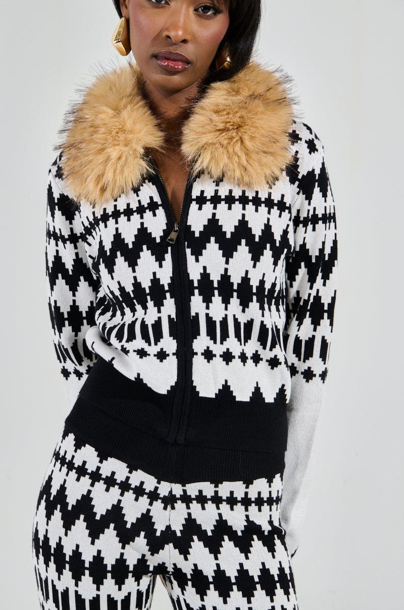APRES SKI BADDIE FUR TRIM ZIP UP SWEATER Product Image