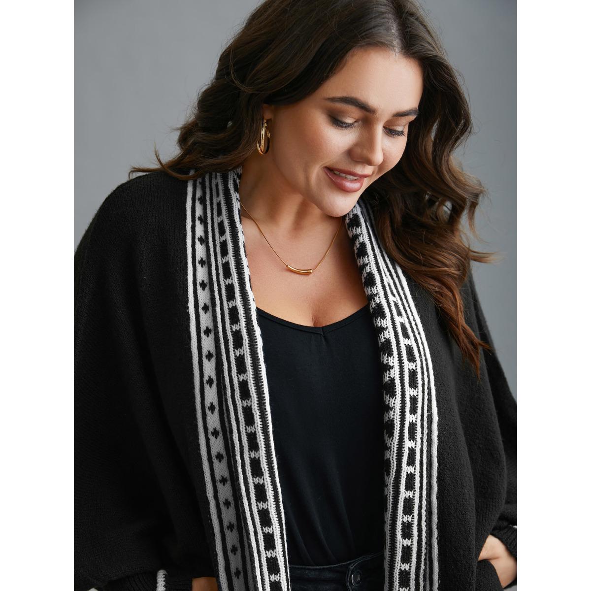 Plus Size Dolman Sleeves Kimono Collar Cardigan Black Women Casual Loose Long Sleeve Everyday Cardigans BloomChic 28/5X Product Image