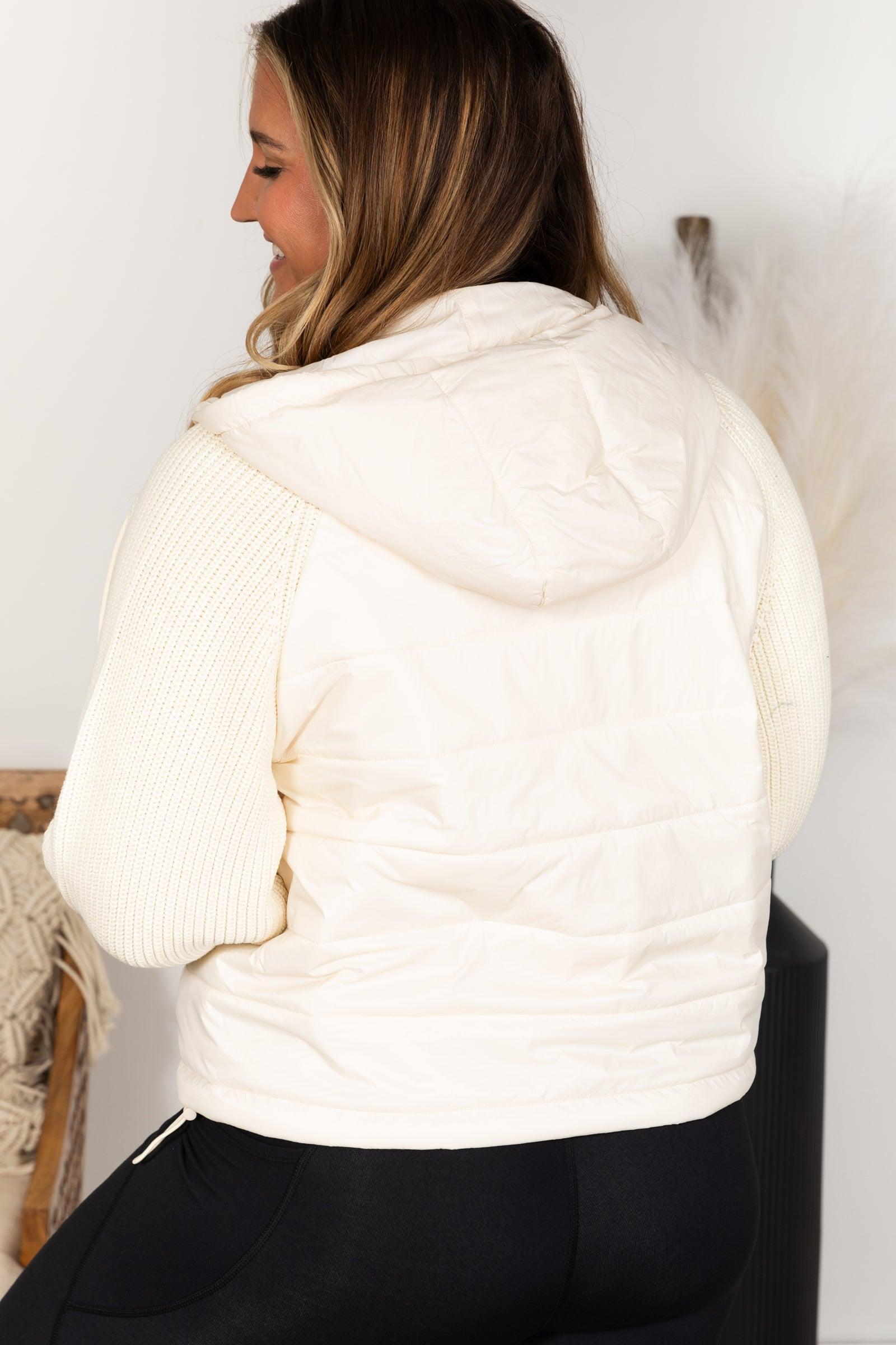 Natural Nylon And Knit Hybrid Zip-Up Jacket Product Image