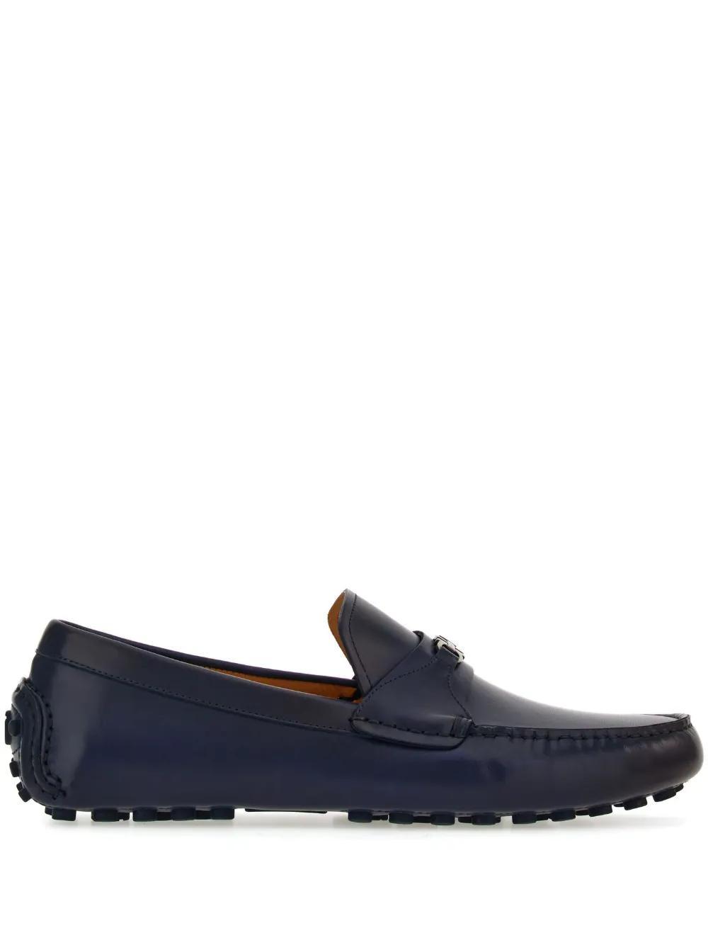 FERRAGAMO Driver Gancini-buckle Leather Loafers In Blue Product Image