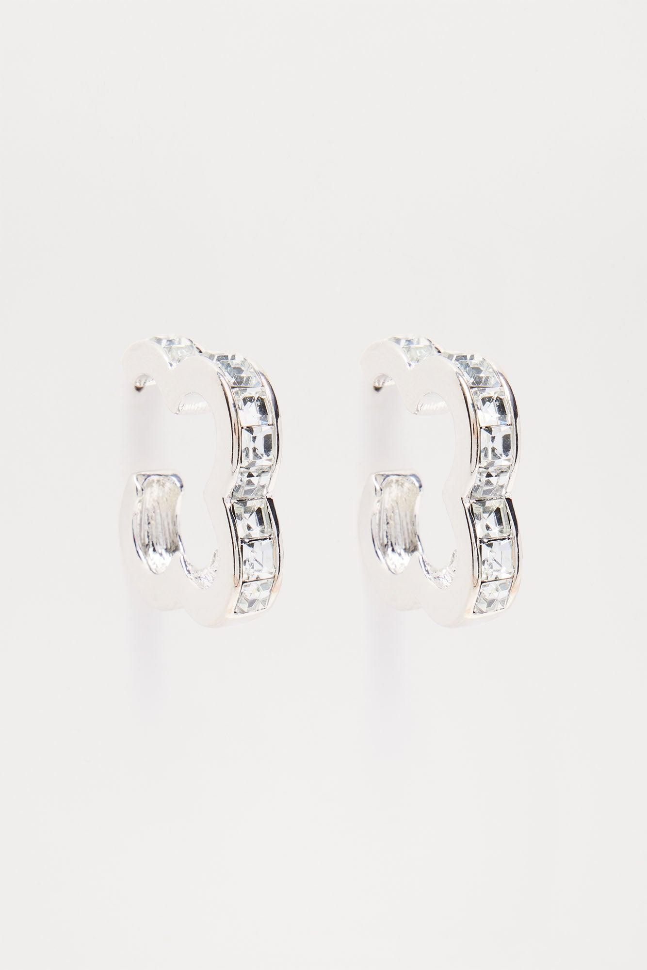 Iced Out Clover Earrings - Silver Product Image
