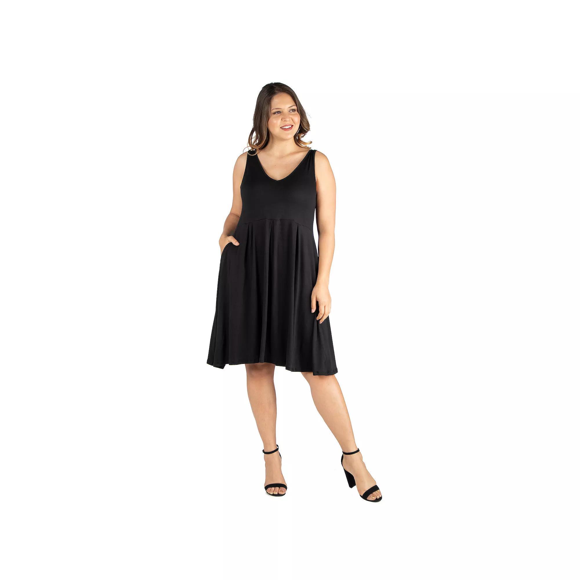 Plus Size 24seven Comfort Apparel Sleeveless Midi Fit and Flare Dress with Pockets, Women's, Size: 2XL, Blue Product Image