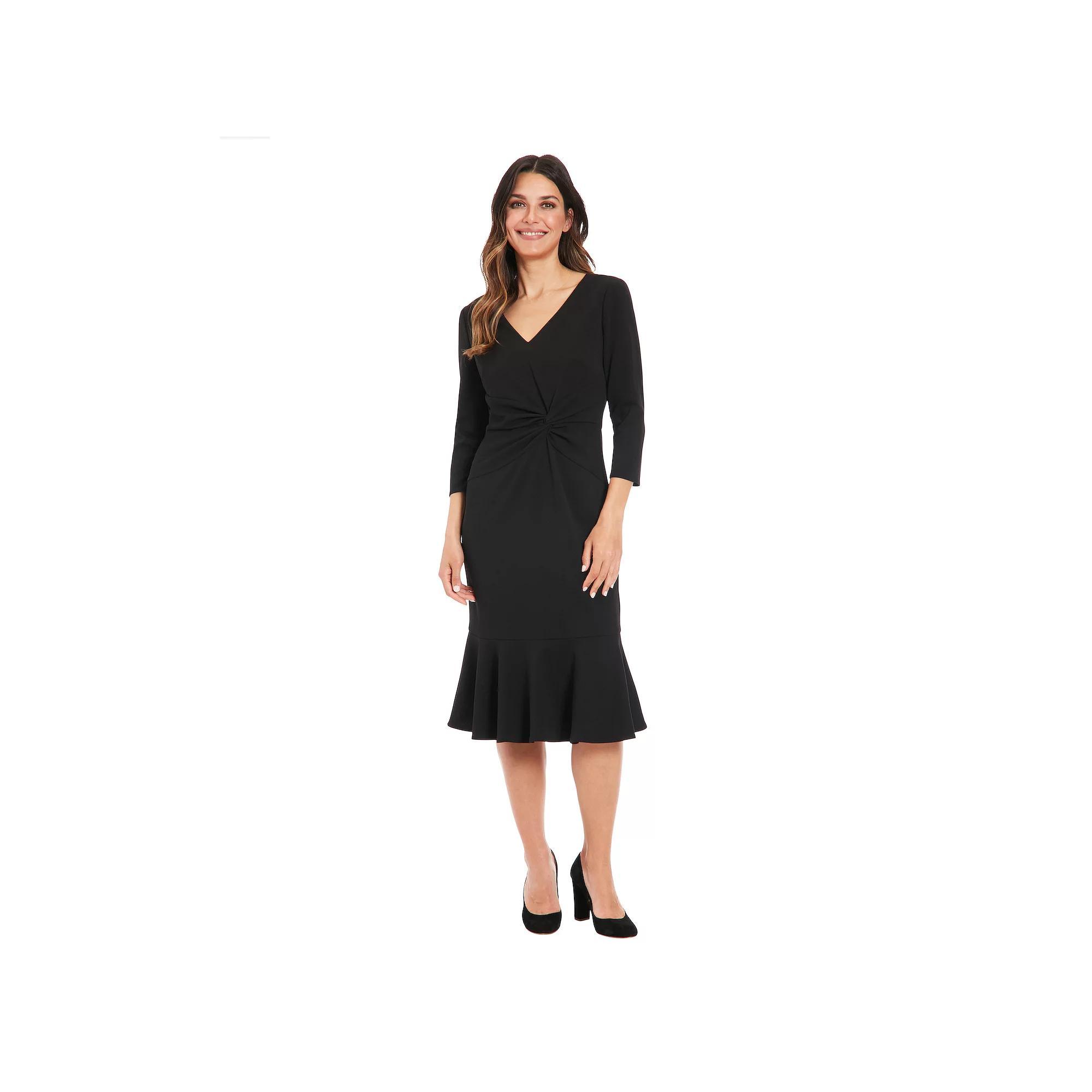 Women's London Times V-Neck Side Twist Midi Dress, Size: 4, Black Product Image