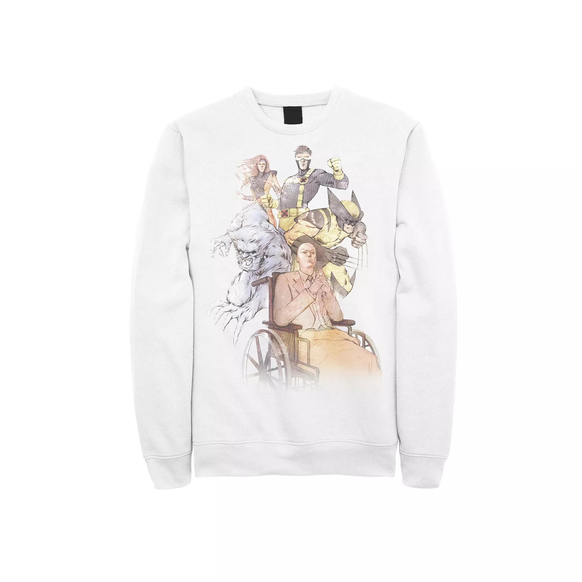 Men's Marvel X-Men Xavier Vintage Group Sketch Graphic Fleece Pullover, Size: Large, White Product Image