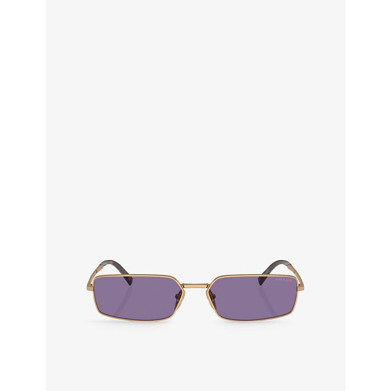 PRADA Womens  A60s Rectangle-shape Metal Sunglasses In Brown Product Image