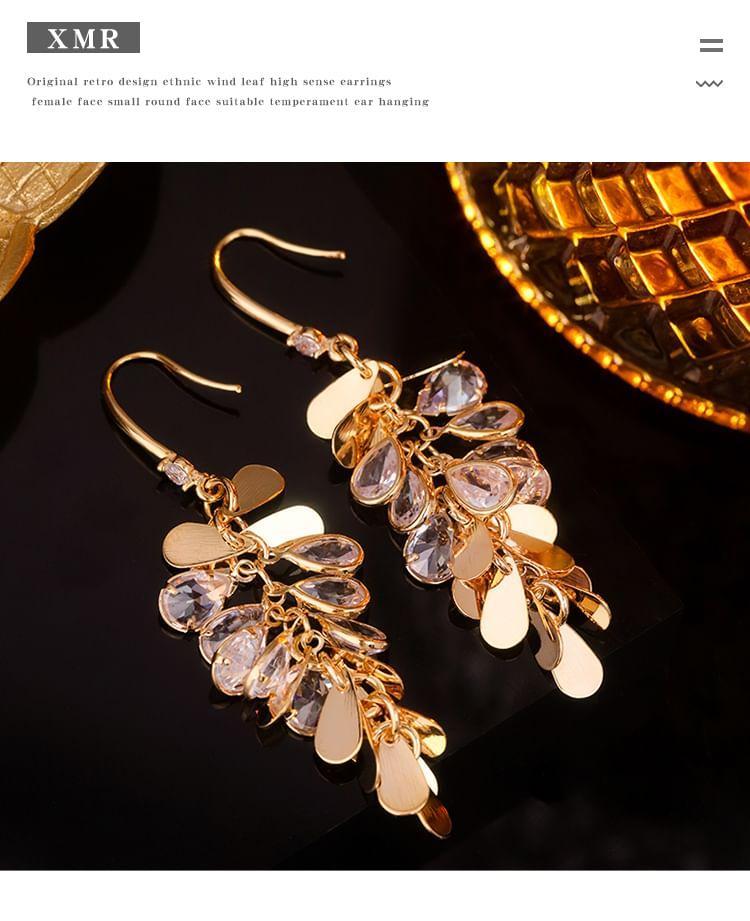 Rhinestone Fringed Drop Hook Earring Product Image