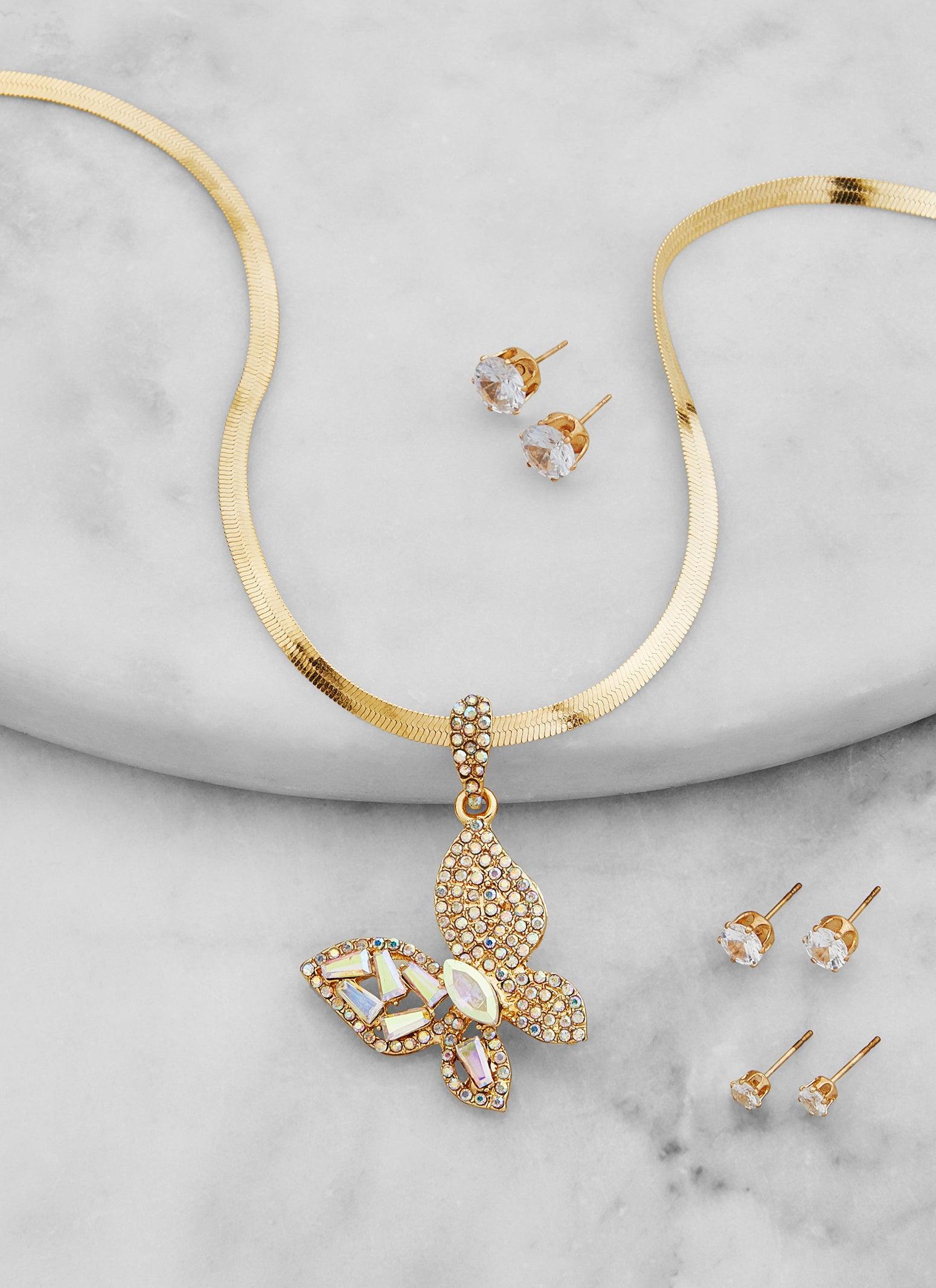Religious Charm Layered Necklace and Drop Earrings Female Product Image