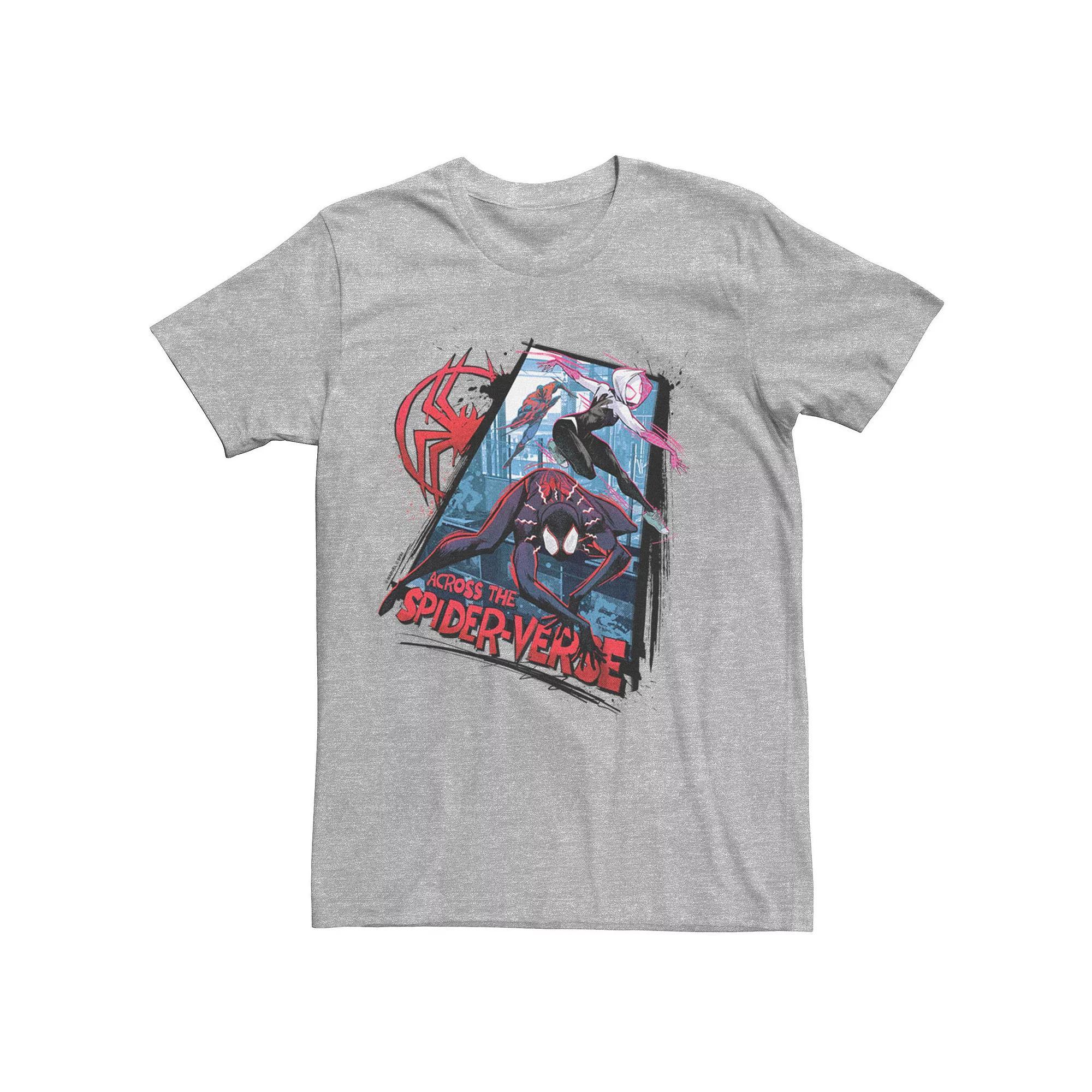 Men's Marvel Spiderman Across The Spider Verse Action Poster Graphic Tee, Size: XS, Athletic Grey Product Image