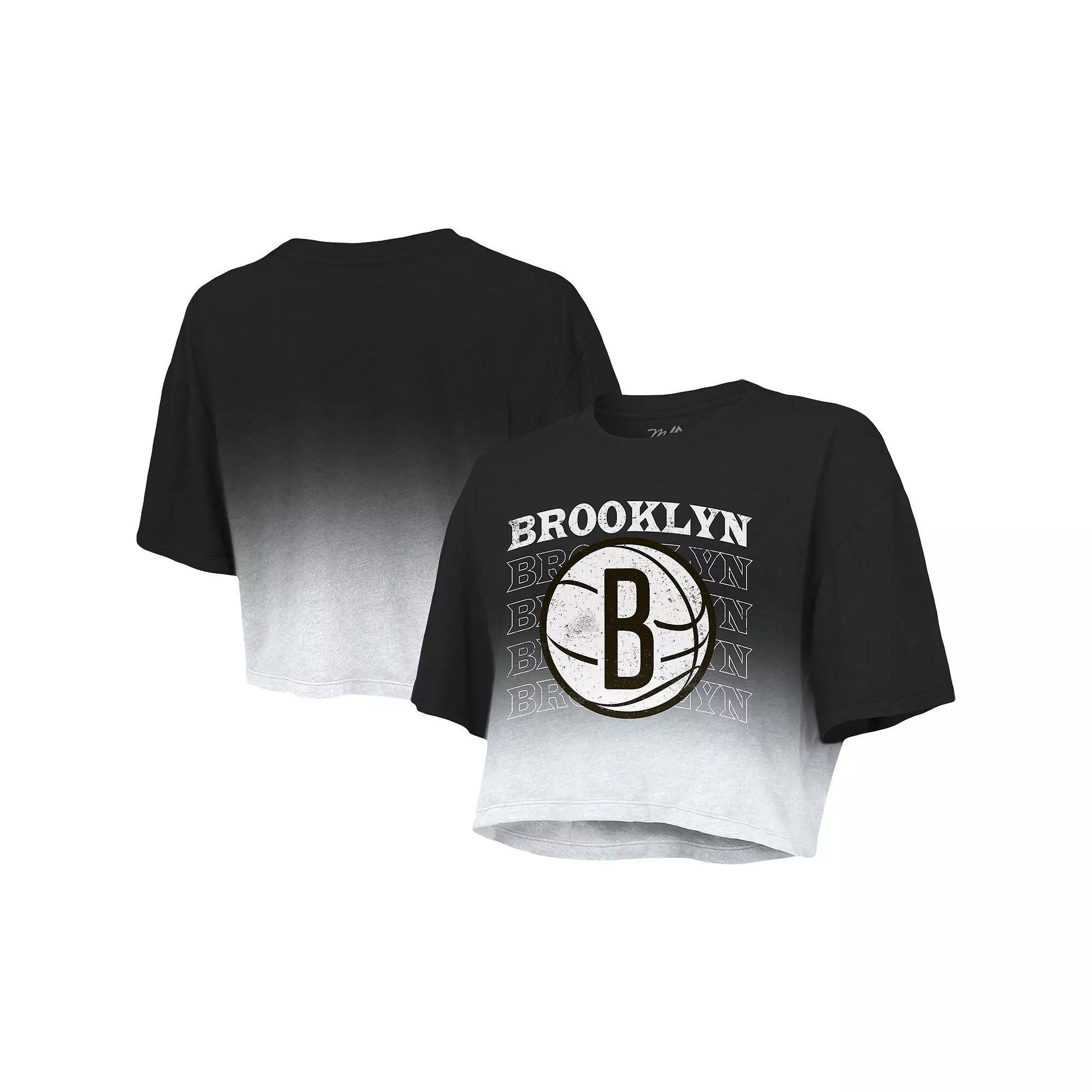 Womens Majestic Threads /White Brooklyn Nets Repeat Dip-Dye Cropped T-Shirt Product Image