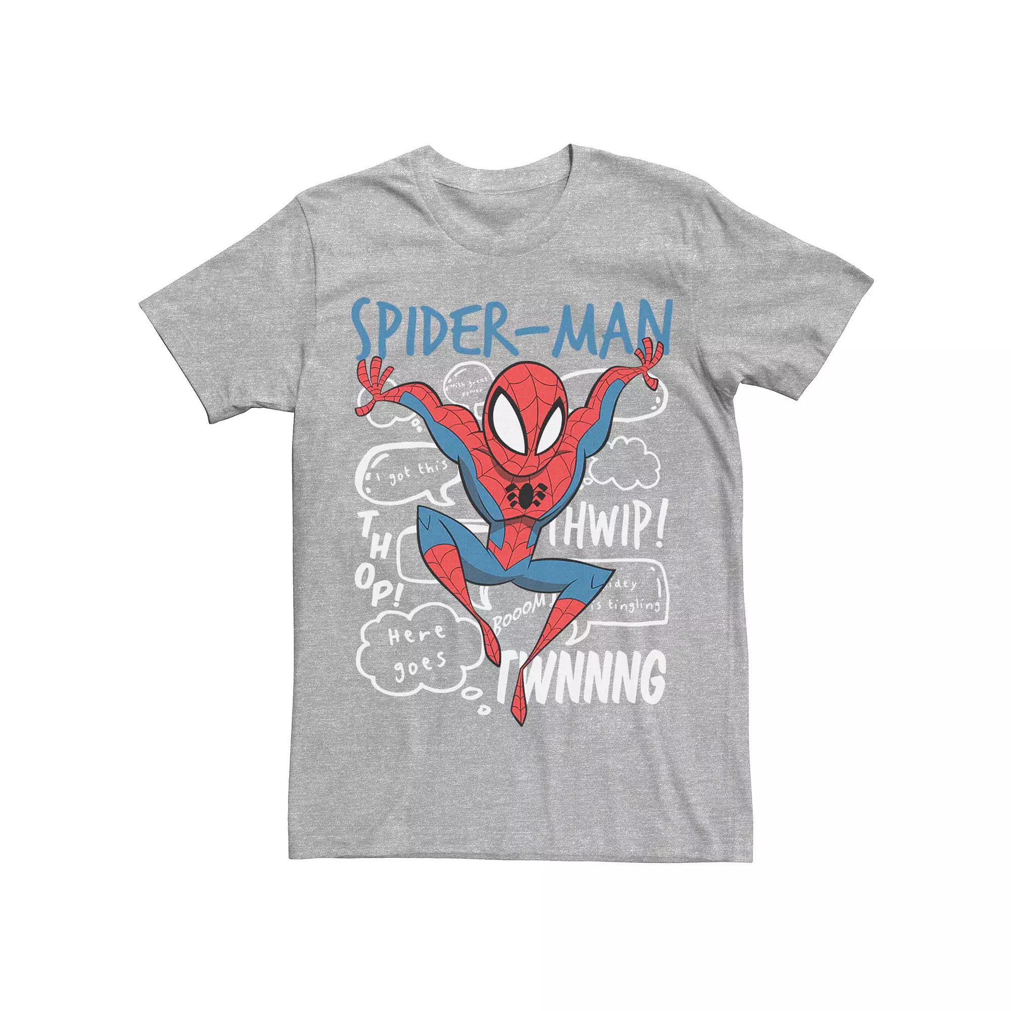 Men's Marvel's Spider-Man Doodle Speech Bubbles Tee, Size: Medium, Athletic Grey Product Image