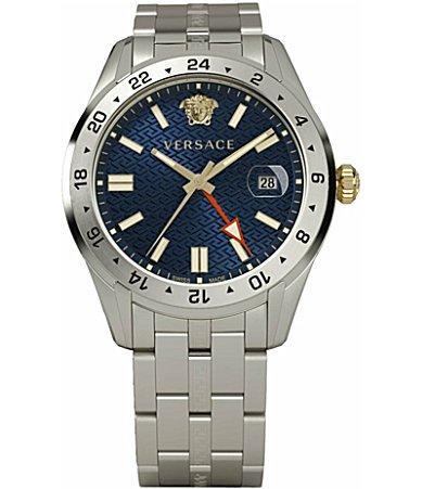Versace Mens Greca Time GMT Silver Stainless Steel Bracelet Watch Product Image
