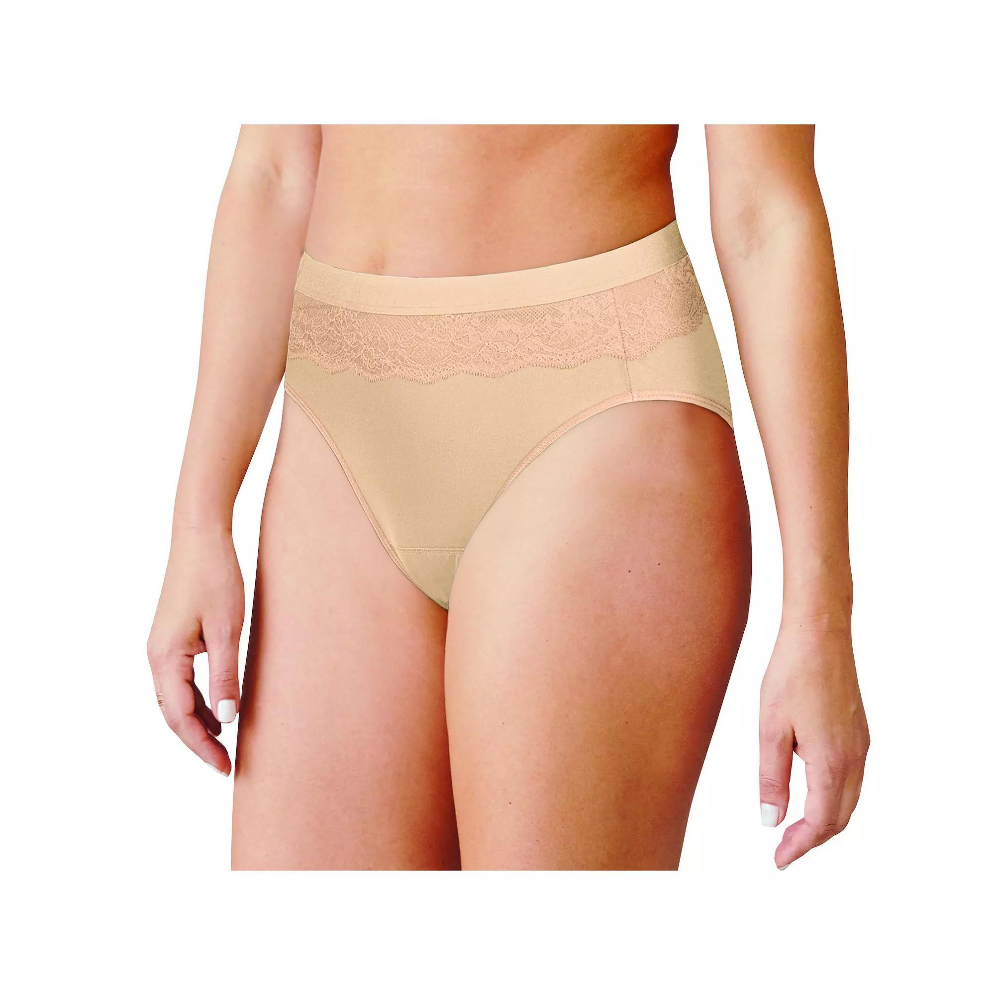 Women's Bali® Beautifully Confident Hi-Cut Panty with Leak Protection Liner DFLLH1, Size: 7, Black Product Image