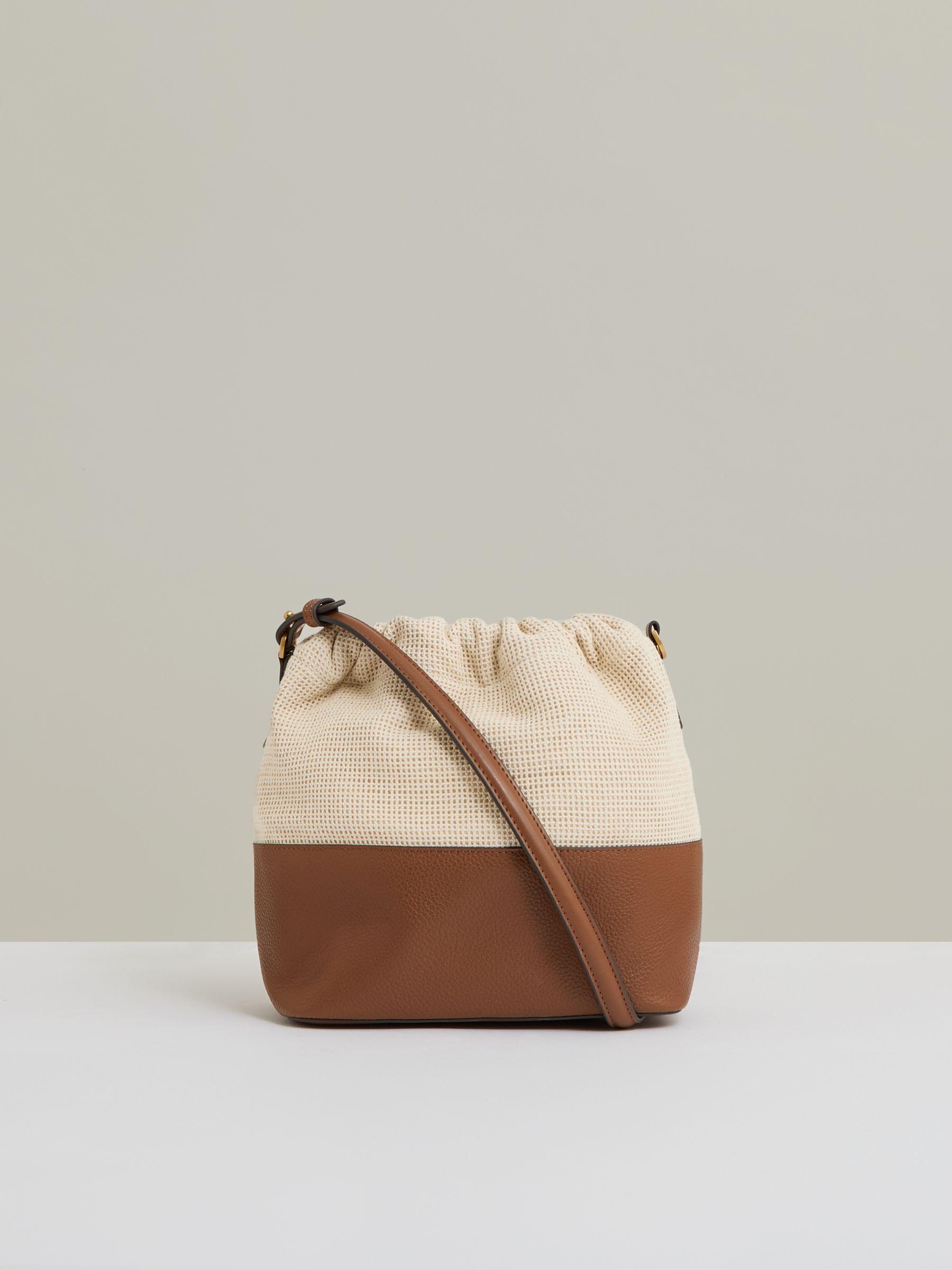 Leather And Canvas Bucket Bag in Neutral Product Image