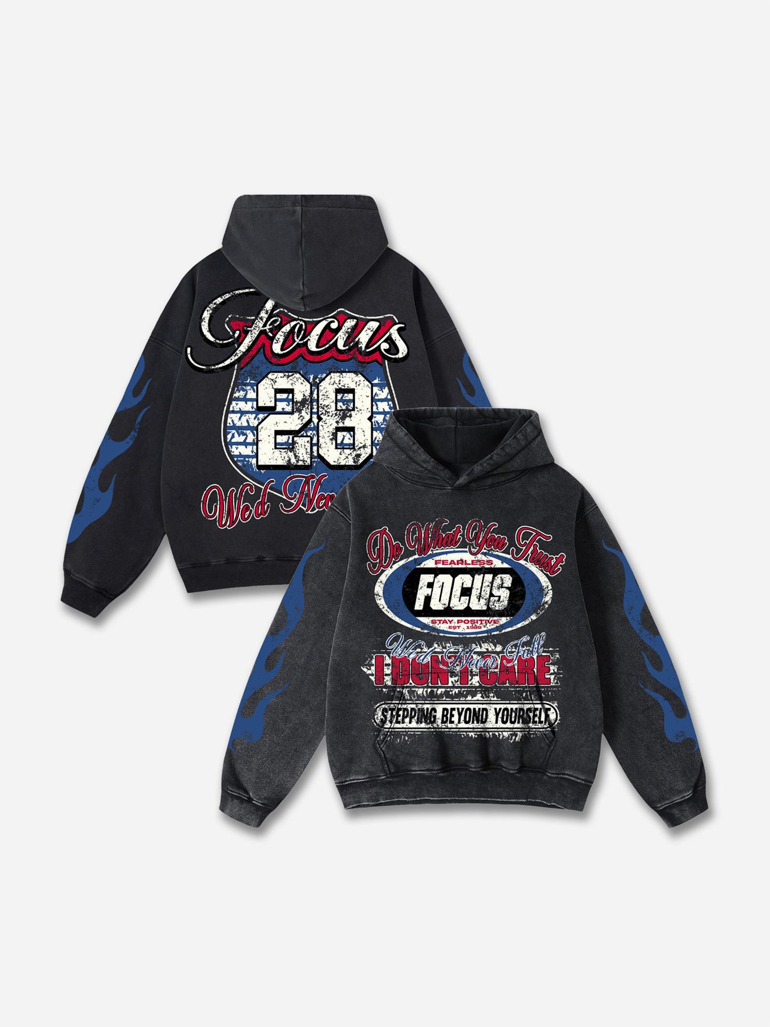 No. 28 Racing Elements Vintage Prints Graphic Acid Wash Hoodie Product Image