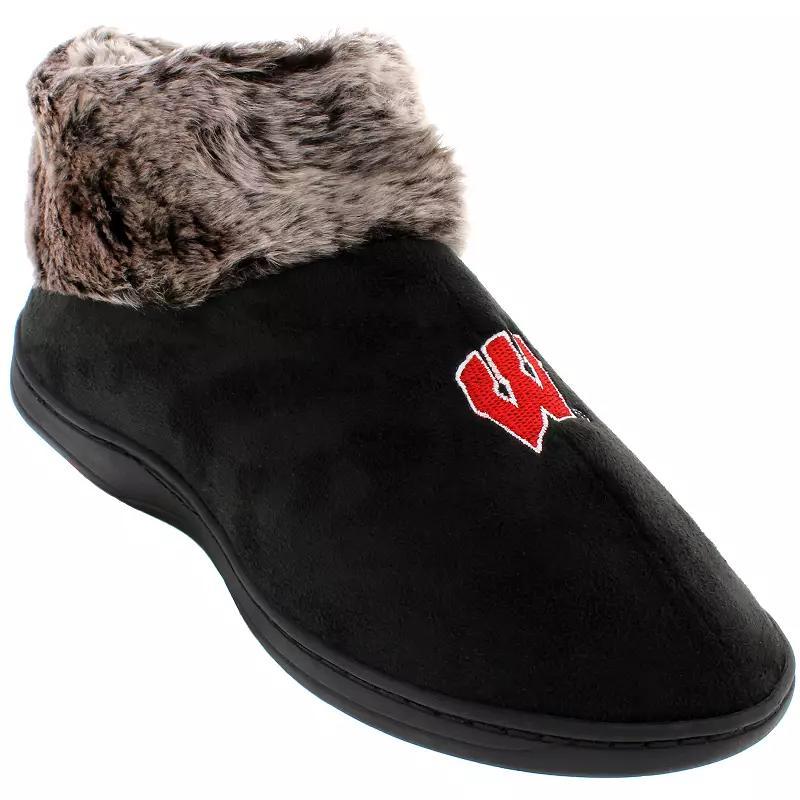 Wisconsin Badgers Faux-Fur Slippers, Women's, Size: Medium, Black Product Image