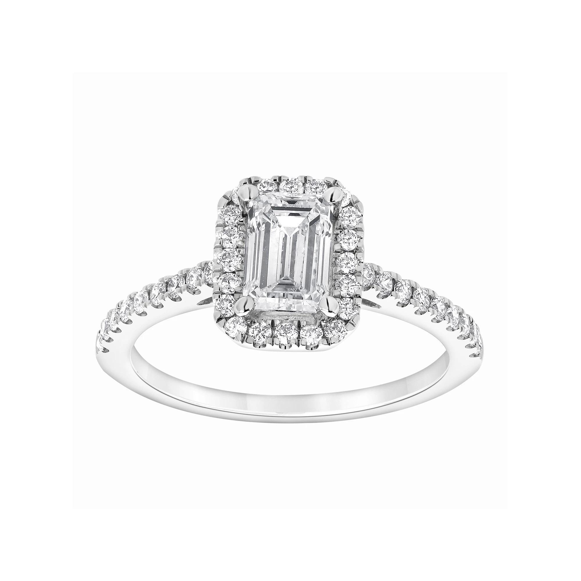Diamond Brilliance 14k White Gold 1 1/3 Carat T.W. Lab-Grown Diamond Emerald Cut Halo Engagement Ring, Women's, Size: 7, 14k Gold Product Image