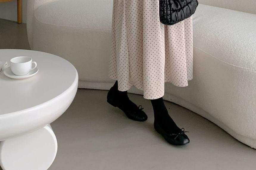 Long-Sleeve Dotted Corduroy Loose-Fit Midi Dress Product Image