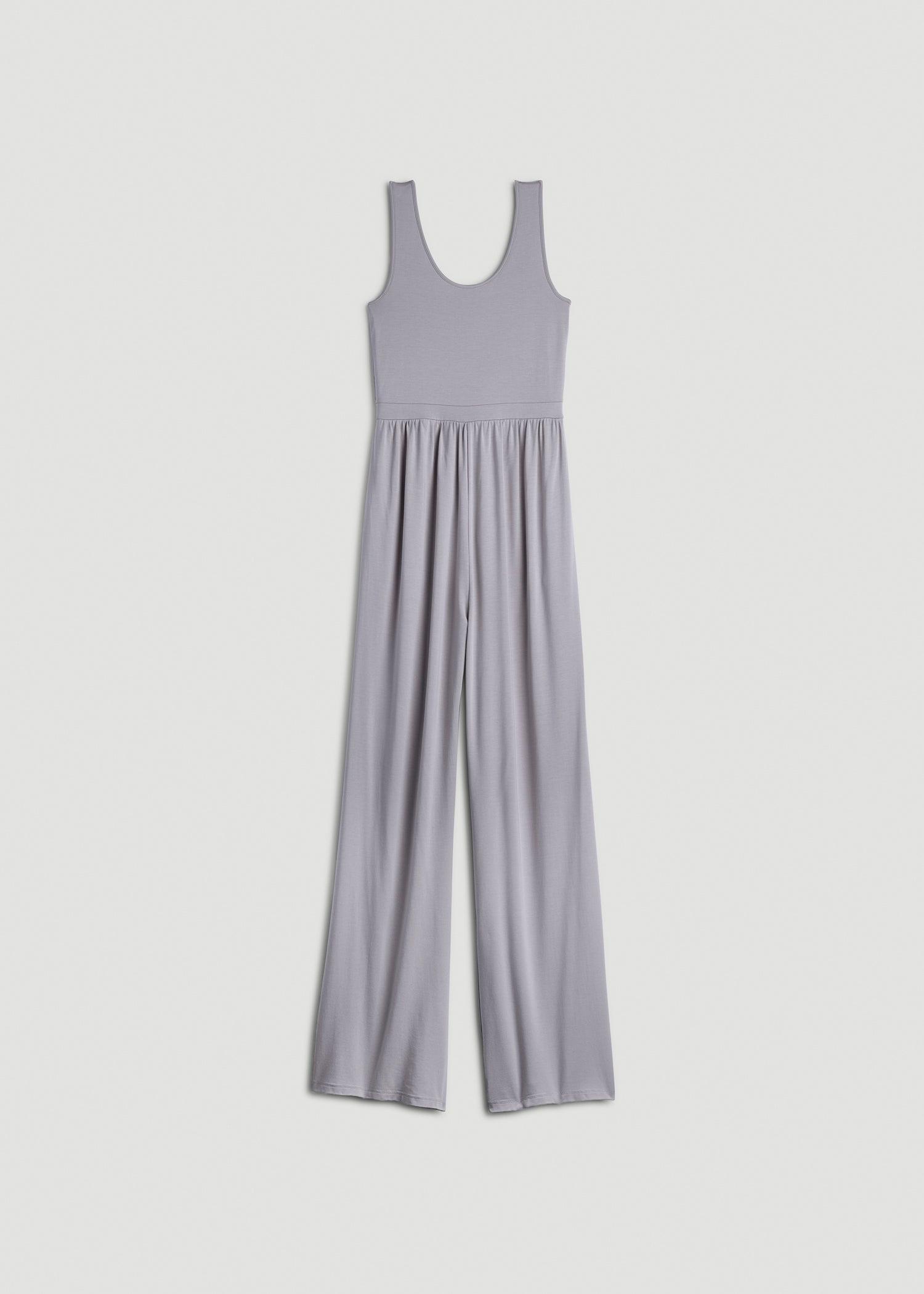 Jersey Tank Wide Leg Tall Women's Jumpsuit with Pockets in Pebble Grey Product Image