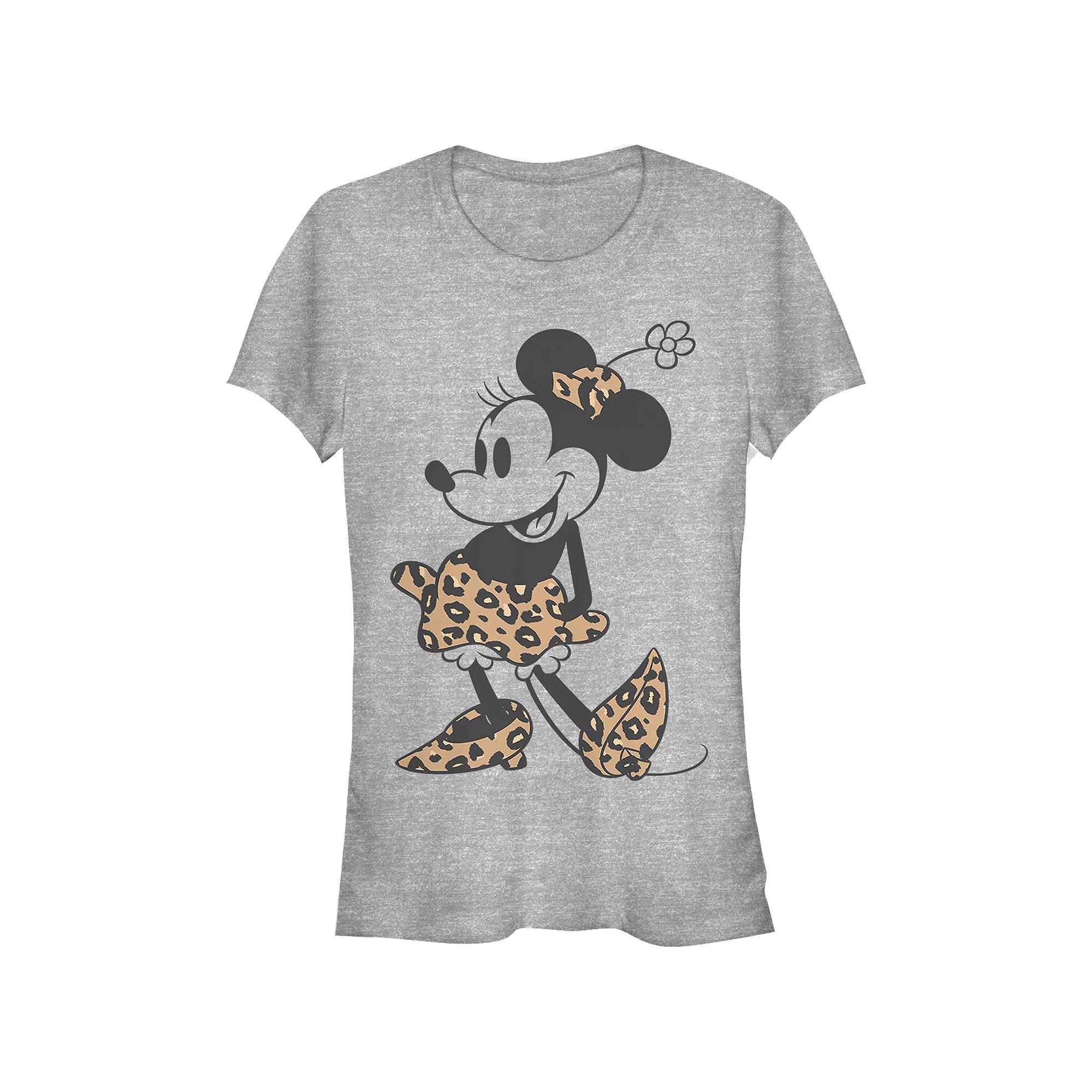 Disney's Minnie Mouse Juniors' Cheetah Print Outfit Fitted Graphic Tee, Girl's, Size: Small, Athletic Grey Product Image