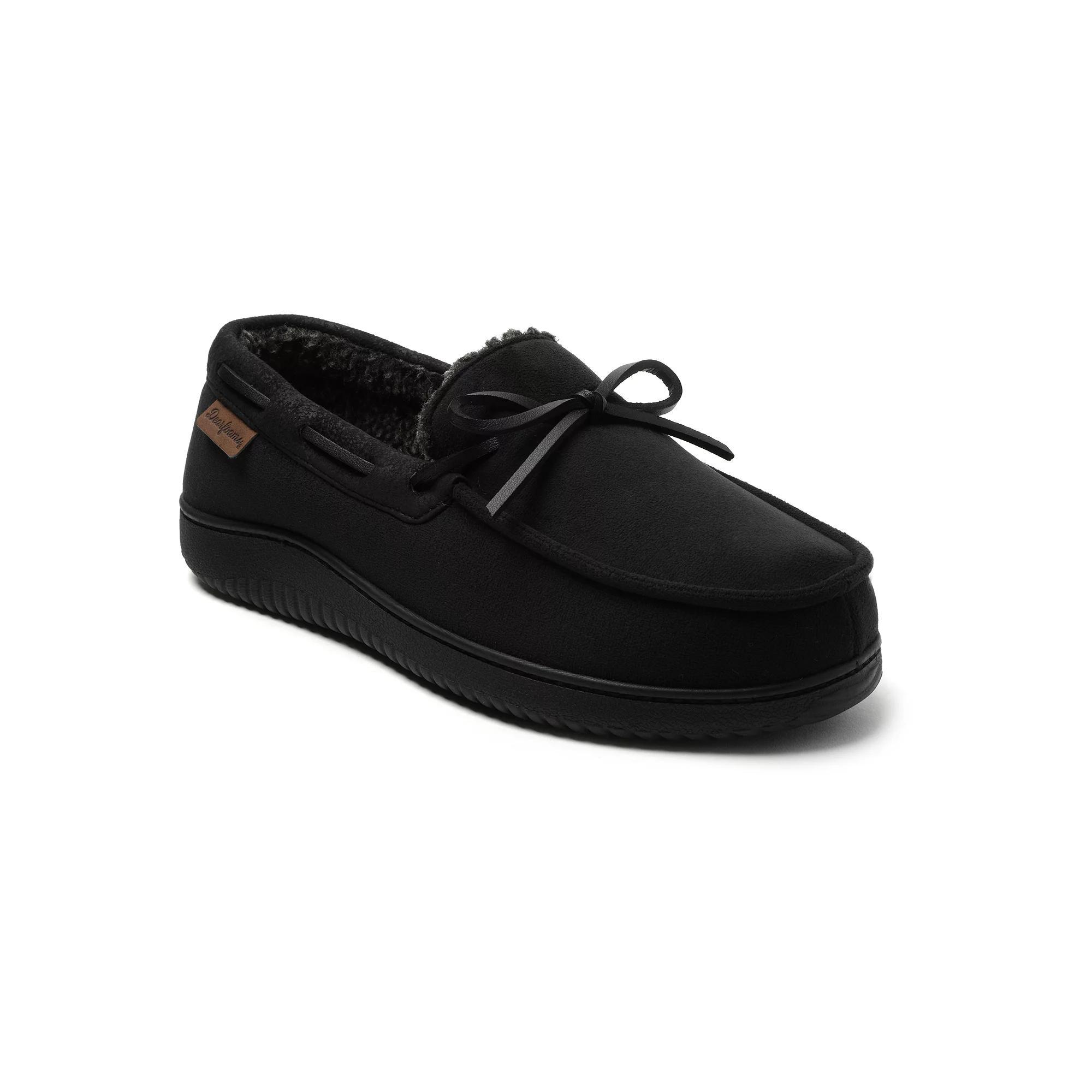 Dearfoams Pierce Men's Faux Suede Moccasin Slippers, Size: Large, Black Product Image