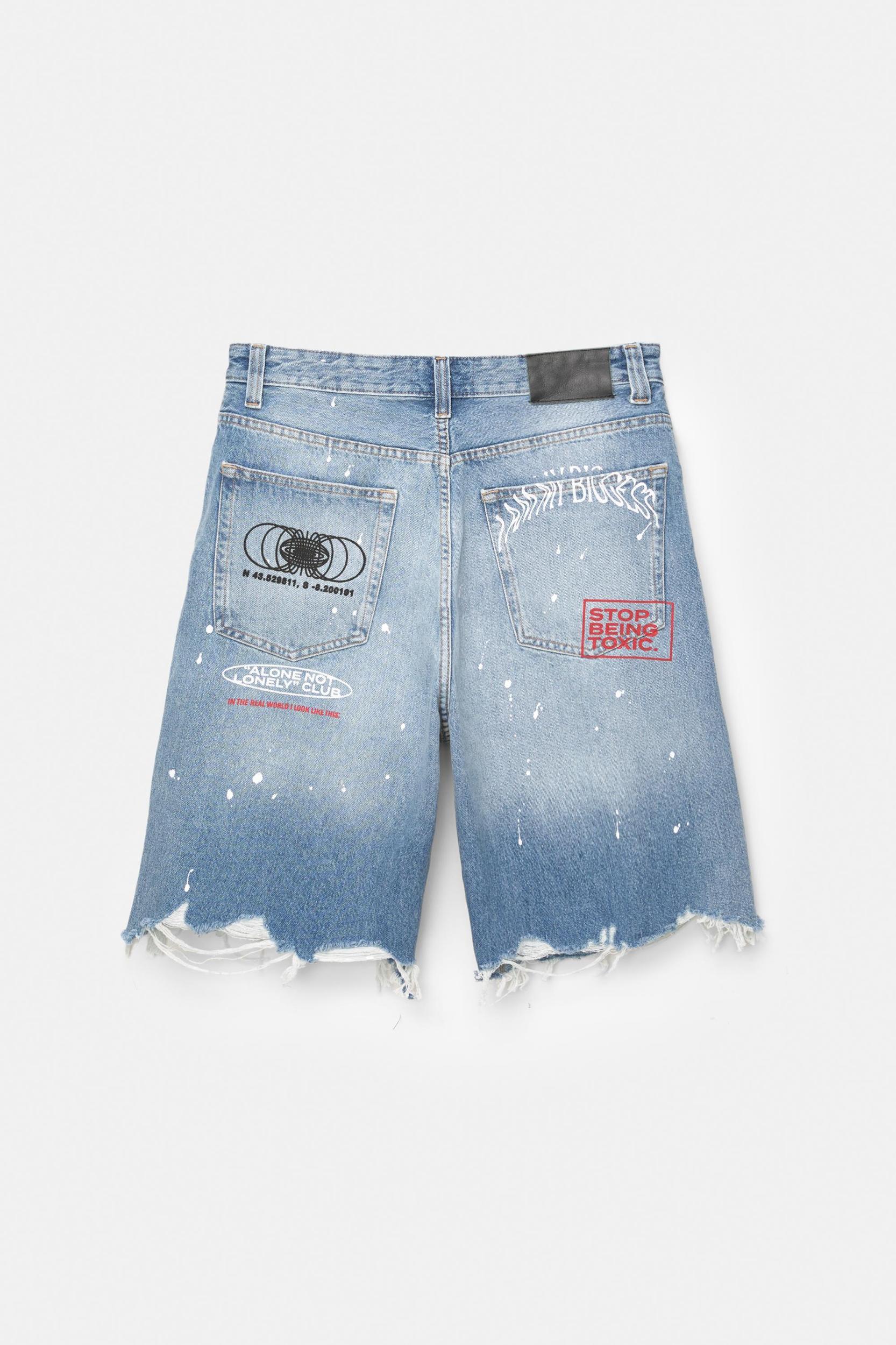 Ripped denim Bermuda shorts Product Image