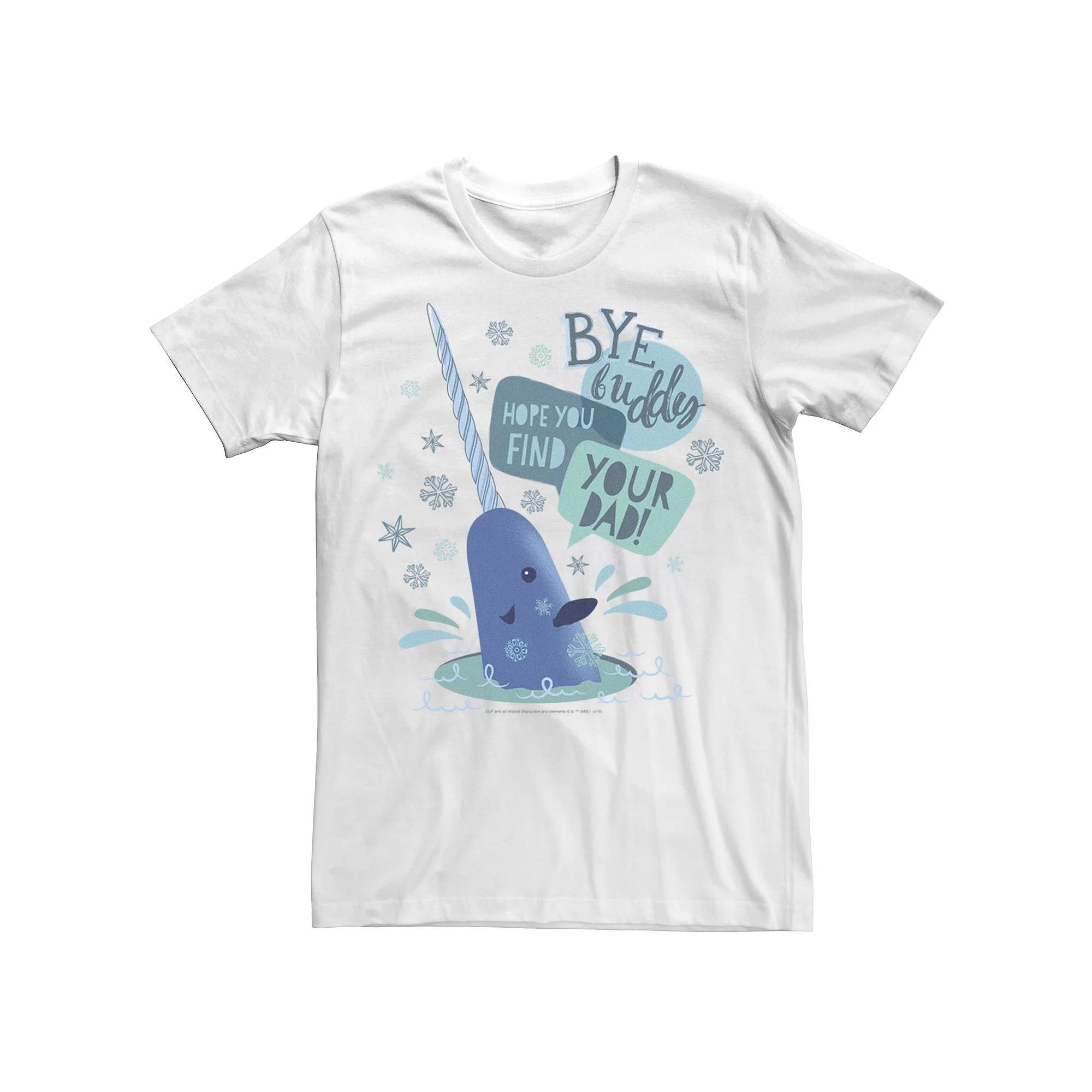 Men's Elf Narwhal I Hope You Find Your Dad Text Poster Tee, Size: 3XL, White Product Image