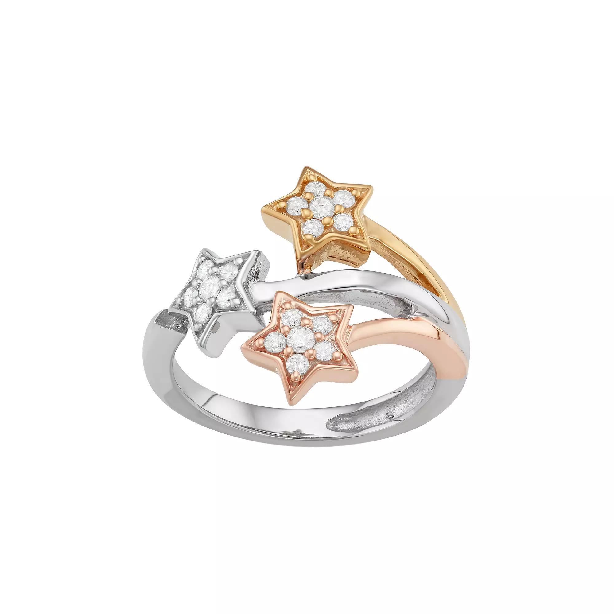 Jewelexcess Tri Tone Sterling Silver 1/3 Carat T.W. Diamond Star Ring, Women's, Size: 7 Product Image