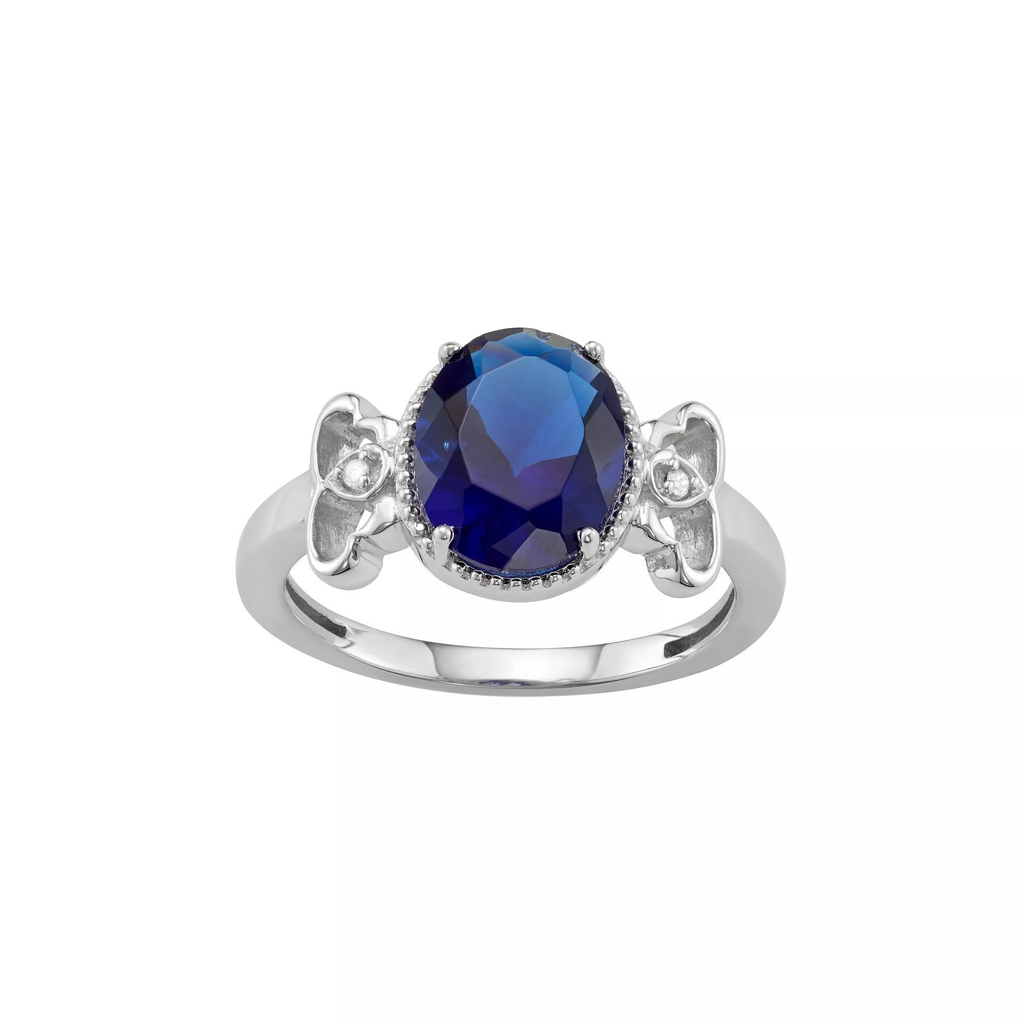 Jewelexcess Sterling Silver Lab-Created Sapphire & Diamond Accent Ring, Women's, Size: 6 Product Image