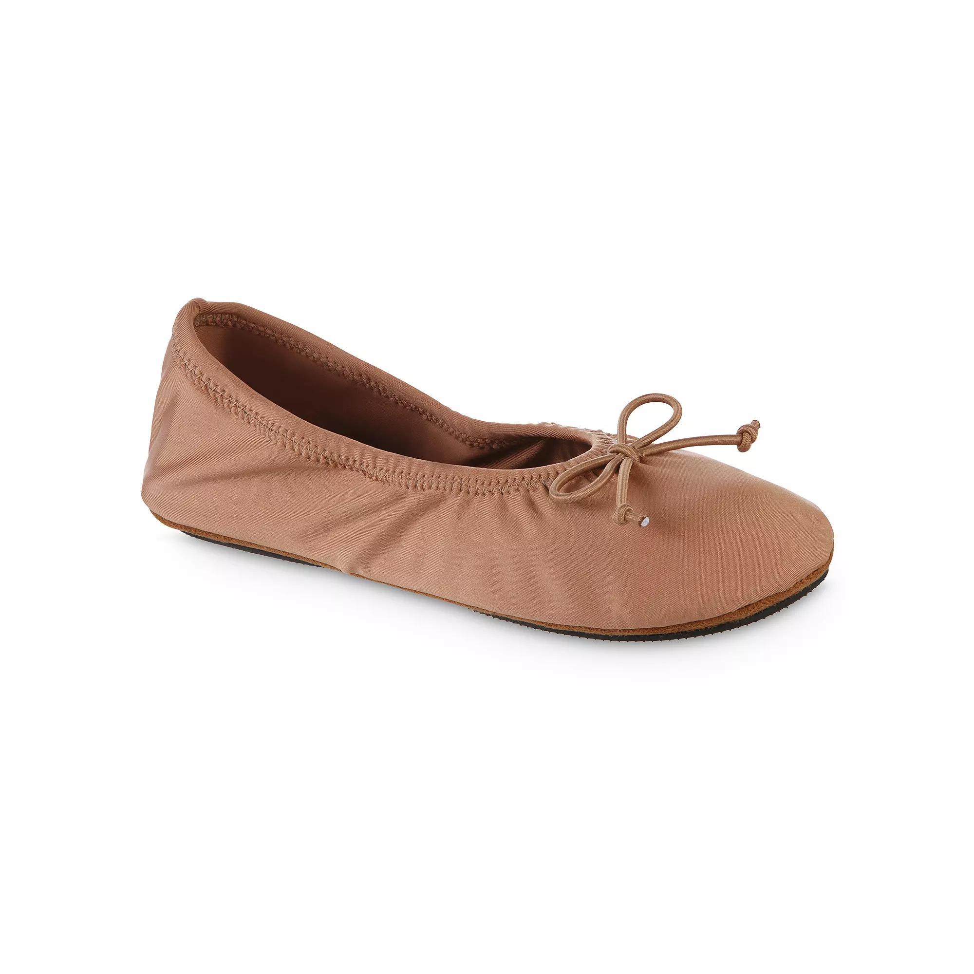 Isotoner Women's Sloan Nude Spandex Ballerina Slippers - Tobacco Brown M Product Image