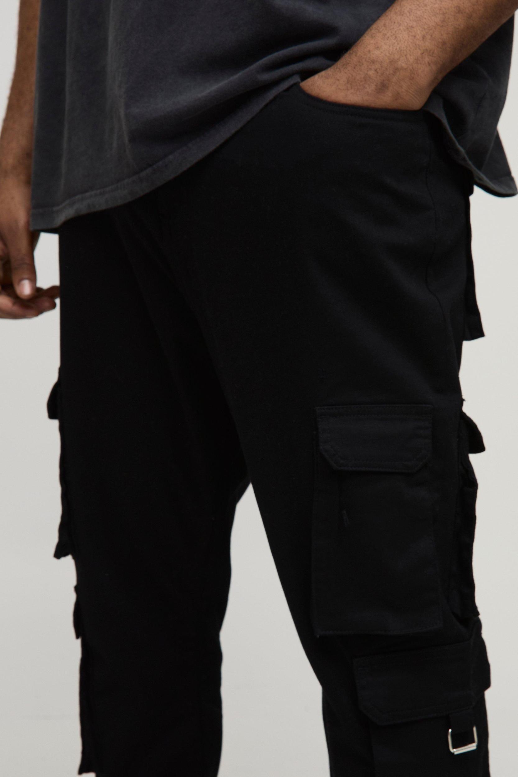 Plus Fixed Waist Multi Cargo Stacked Skinny Cargo Trousers | boohooMAN USA Product Image
