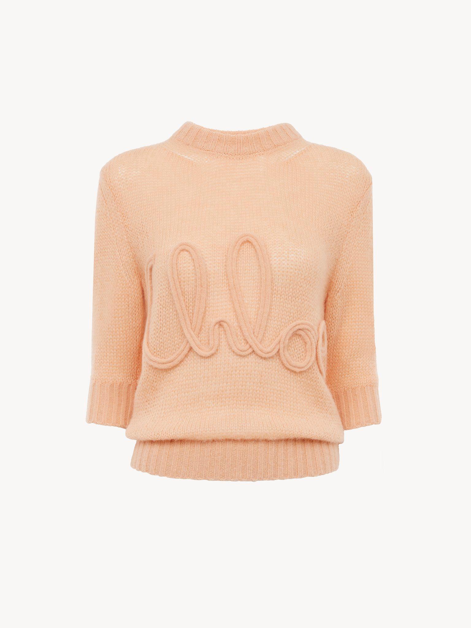 Elbow-sleeve logo sweater in alpaca wool & silk knit Product Image
