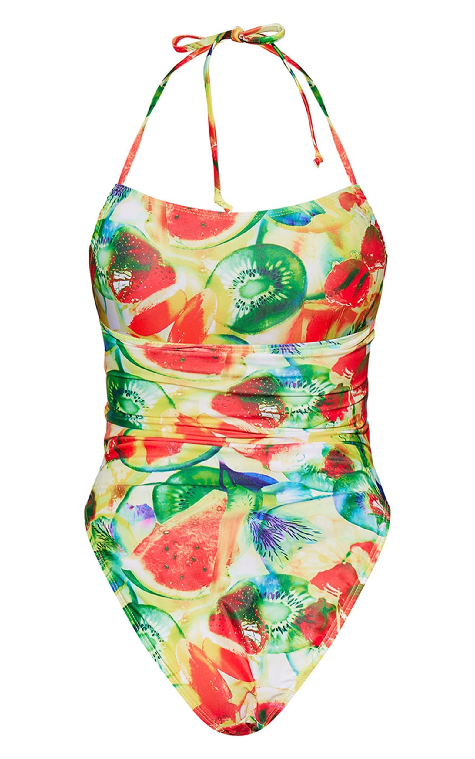 Multi Blurred Fruit Print Ruched Swimsuit Product Image