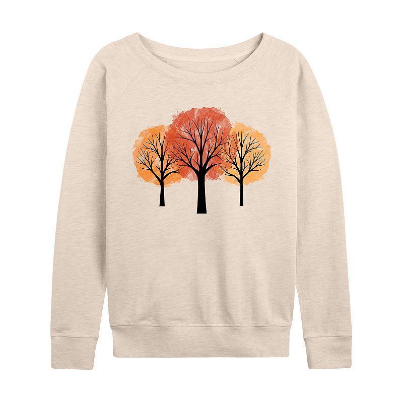 Women's Watercolor Fall Trees French Terry Long Sleeve Tee, Girl's, Size: Small, Beige Product Image