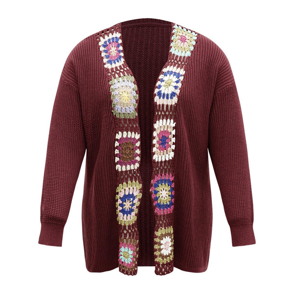 Plus Size Floral Embroidered Open Front Cardigan Scarlet Women Casual Loose Long Sleeve Dailywear Cardigans BloomChic 10/M Product Image