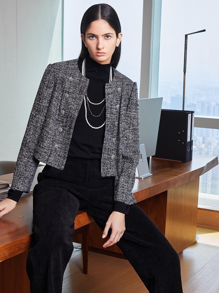 Classic Tweed Cropped Women Jacket Product Image